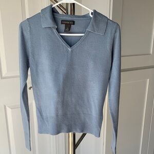 Copper Key Dusty Blue Collared V-Neck Sweater, Size M.